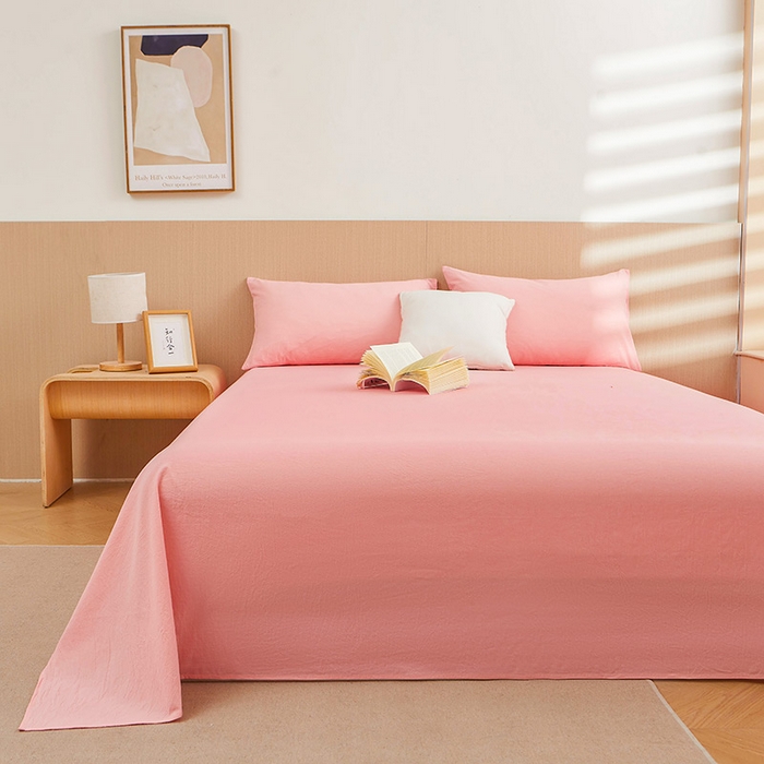 91家纺网 家纺一手货源 找家纺 恋人优选 2024新款色织纯棉水洗棉单床单 浅粉