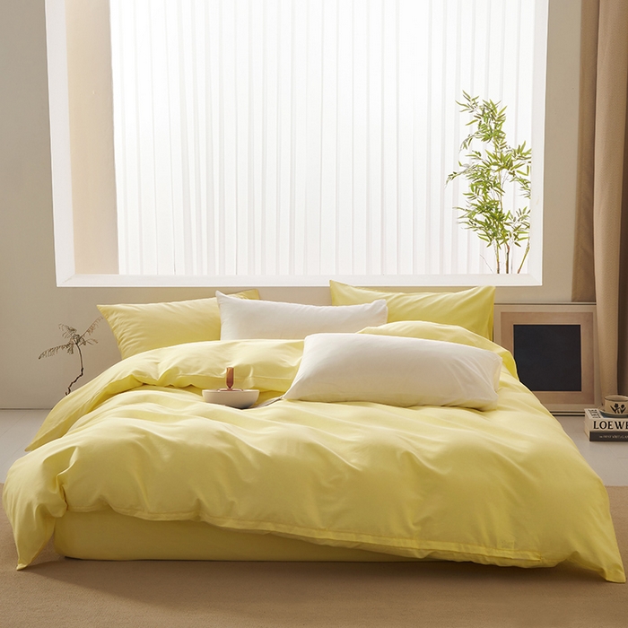 91家纺网 家纺一手货源 找家纺 寝柔家纺 2024新款40S全棉斜纹13372纯棉纯色被套单件 鹅黄