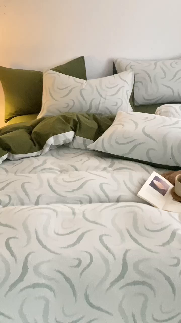 91家纺网 家纺一手货源 找家纺 雅居纺家纺 2024新款双层纱色织提花四件套 潮流-绿