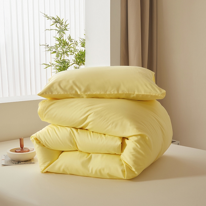 91家纺网 家纺一手货源 找家纺 寝柔家纺 2024新款40S全棉斜纹13372纯棉纯色被套单件 鹅黄