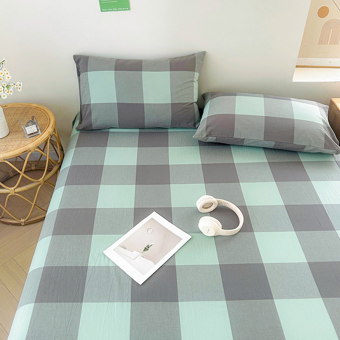 91家纺网 家纺一手货源 找家纺 恋人优选 2024新款色织纯棉水洗棉单床单 绿大格