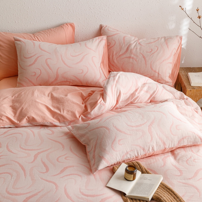 91家纺网 家纺一手货源 找家纺 雅居纺家纺 2024新款双层纱色织提花四件套 潮流-粉