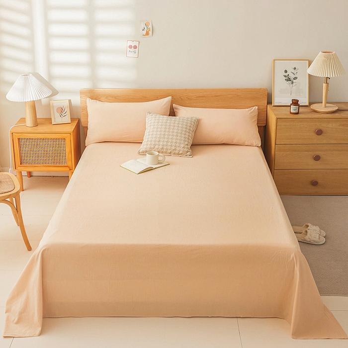 91家纺网 家纺一手货源 找家纺 恋人优选 2024新款色织纯棉水洗棉单床单 米色