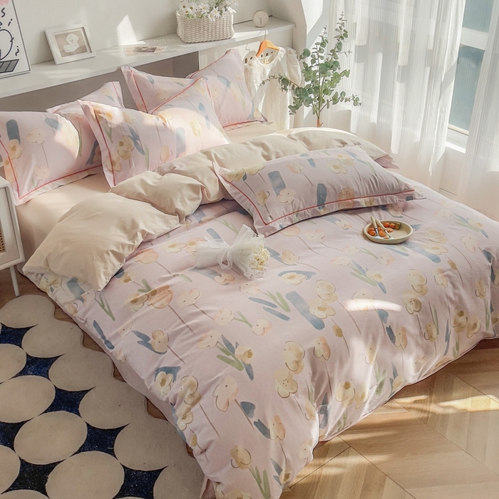 91家纺网 家纺一手货源 找家纺 艾迪尚 2025新款133X76宽幅全棉印花四件套（有单品+可定制） 木槿-粉