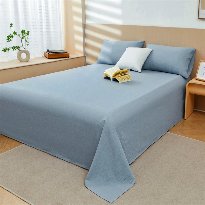 91家纺网 家纺一手货源 找家纺 恋人优选 2024新款色织纯棉水洗棉单床单 浅蓝