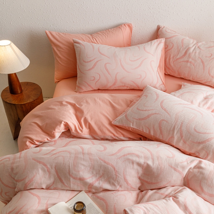 91家纺网 家纺一手货源 找家纺 雅居纺家纺 2024新款双层纱色织提花四件套 潮流-粉