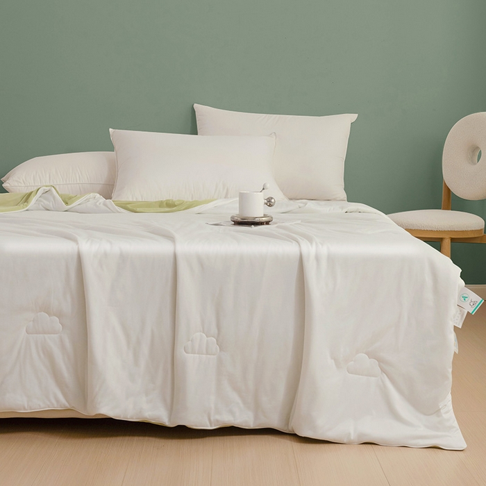 91家纺网 家纺一手货源 找家纺 亚龙工厂店 2024新款两面派A类抗菌冻冻被 白+绿