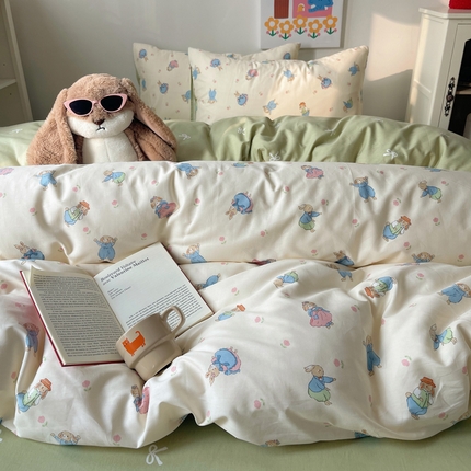 91家纺网 家纺一手货源 找家纺 六巷胡同 2024新款ins可爱卡通风AB版系列四件套第五系 仙女兔