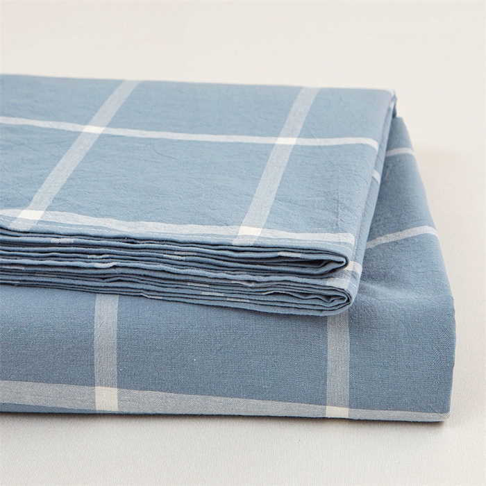 91家纺网 家纺一手货源 找家纺 恋人优选 2024新款色织纯棉水洗棉单床单 海蓝格