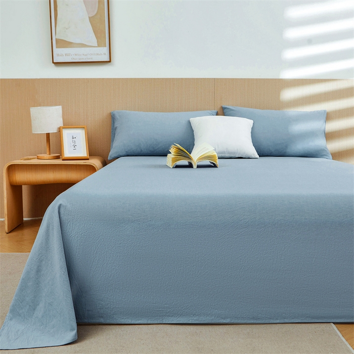 91家纺网 家纺一手货源 找家纺 恋人优选 2024新款色织纯棉水洗棉单床单 浅蓝