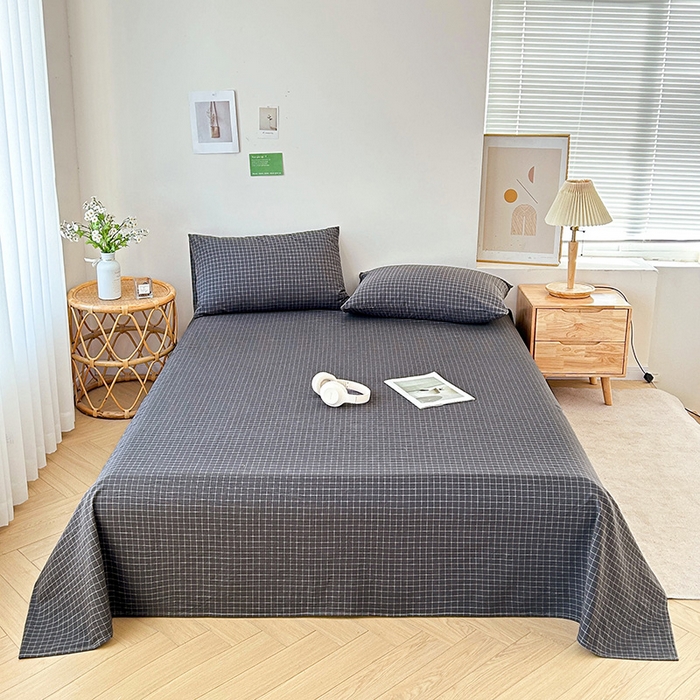 91家纺网 家纺一手货源 找家纺 恋人优选 2024新款色织纯棉水洗棉单床单 小灰格