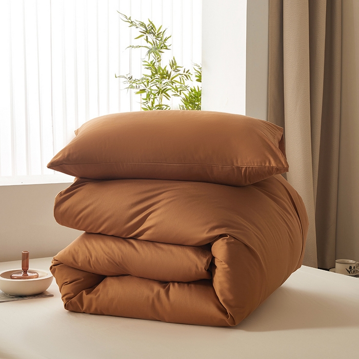 91家纺网 家纺一手货源 找家纺 寝柔家纺 2024新款40S全棉斜纹13372纯棉纯色被套单件 中咖