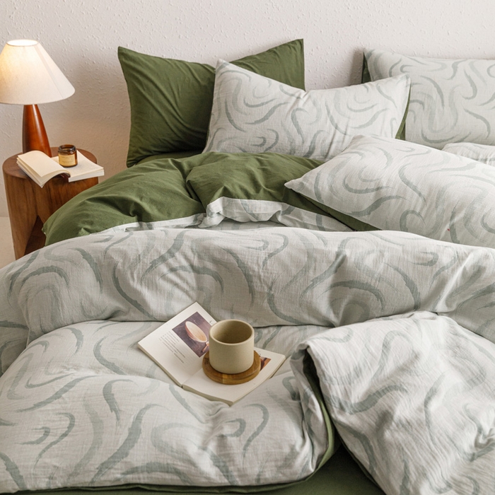 91家纺网 家纺一手货源 找家纺 雅居纺家纺 2024新款双层纱色织提花四件套 潮流-绿