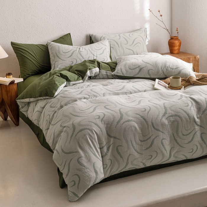 91家纺网 家纺一手货源 找家纺 雅居纺家纺 2024新款双层纱色织提花四件套 潮流-绿