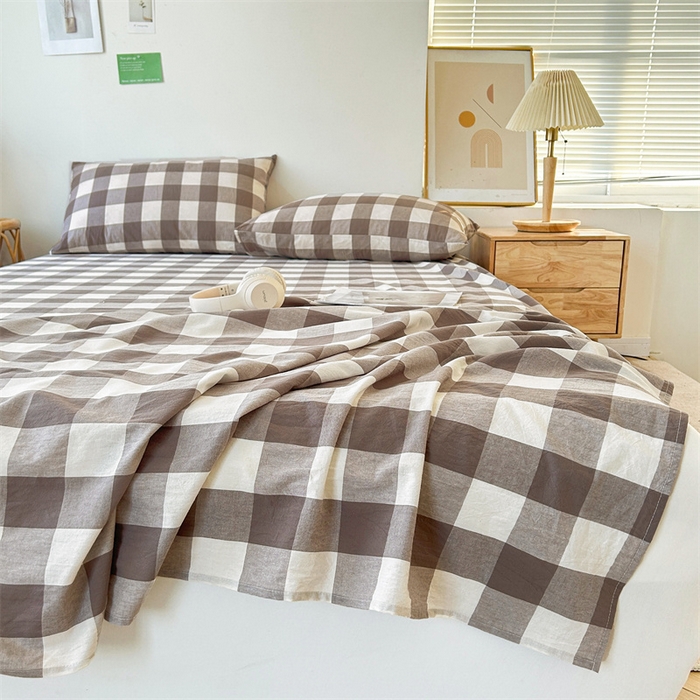 91家纺网 家纺一手货源 找家纺 恋人优选 2024新款色织纯棉水洗棉单床单 灰中格