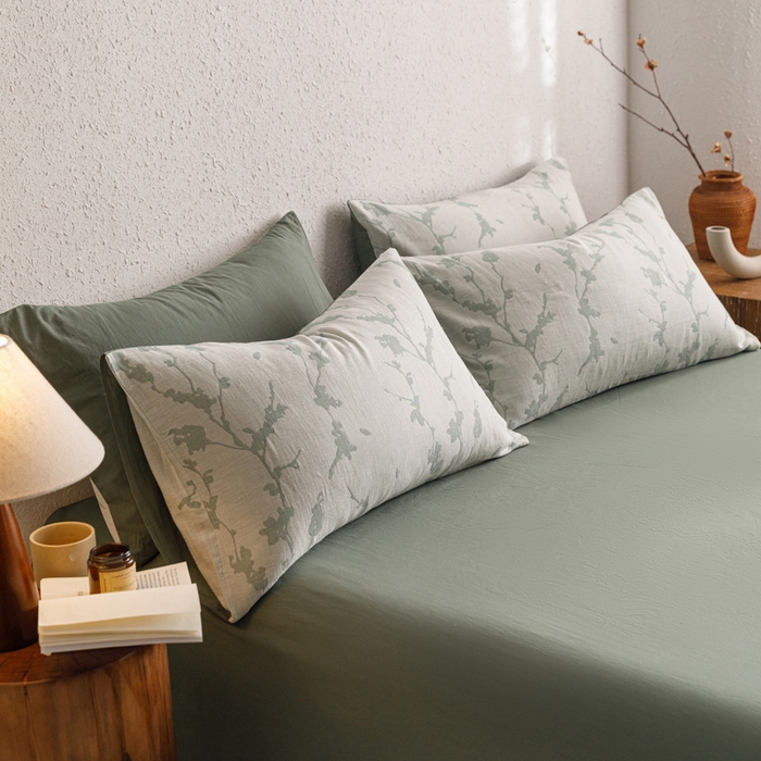 91家纺网 家纺一手货源 找家纺 雅居纺家纺 2024新款双层纱色织提花四件套 初春-绿