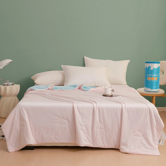 91家纺网 家纺一手货源 找家纺 亚龙工厂店 2024新款两面派A类抗菌冻冻被 粉+蓝