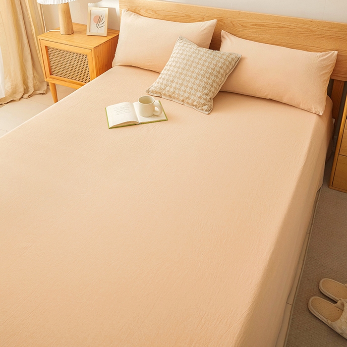 91家纺网 家纺一手货源 找家纺 恋人优选 2024新款色织纯棉水洗棉单床单 米色