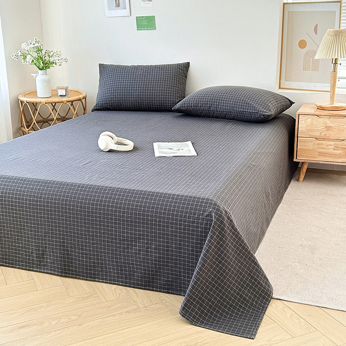 91家纺网 家纺一手货源 找家纺 恋人优选 2024新款色织纯棉水洗棉单床单 小灰格