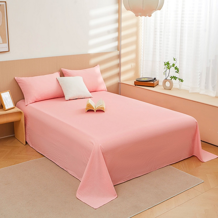 91家纺网 家纺一手货源 找家纺 恋人优选 2024新款色织纯棉水洗棉单床单 浅粉