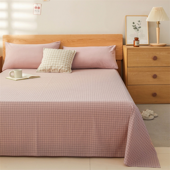 91家纺网 家纺一手货源 找家纺 恋人优选 2024新款色织纯棉水洗棉单床单 小粉格