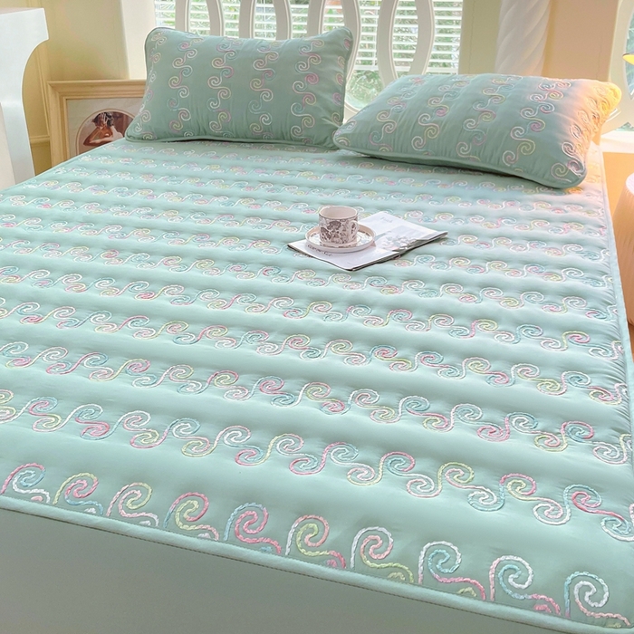 91家纺网 家纺一手货源 找家纺 尊康家纺（原磊科） 2024新款亲肤奶昔棉夹棉床笠-星空 星空-水绿