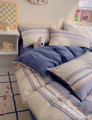 91家纺网 家纺一手货源 找家纺 雅居纺家纺 2024新款全棉华夫格提花四件套-简希 简希-深蓝