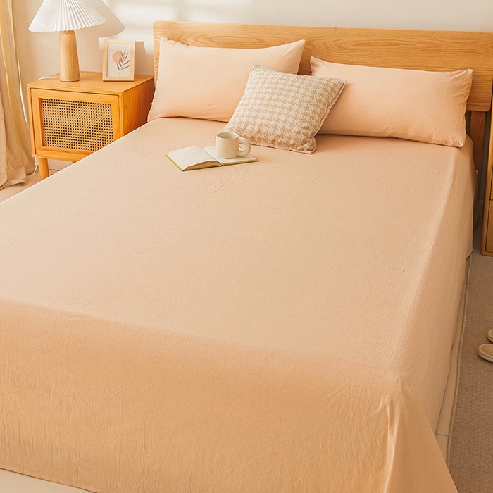 91家纺网 家纺一手货源 找家纺 恋人优选 2024新款色织纯棉水洗棉单床单 米色