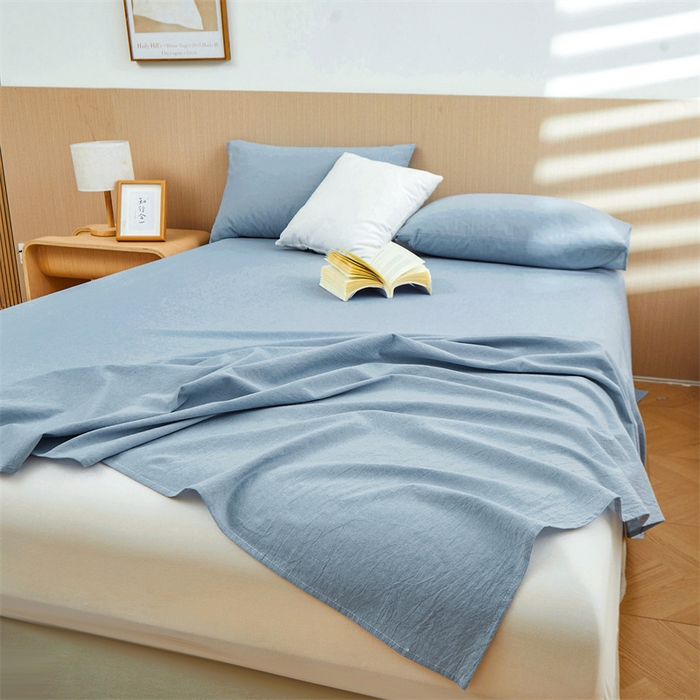 91家纺网 家纺一手货源 找家纺 恋人优选 2024新款色织纯棉水洗棉单床单 浅蓝