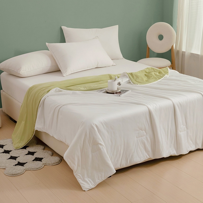 91家纺网 家纺一手货源 找家纺 亚龙工厂店 2024新款两面派A类抗菌冻冻被 白+绿