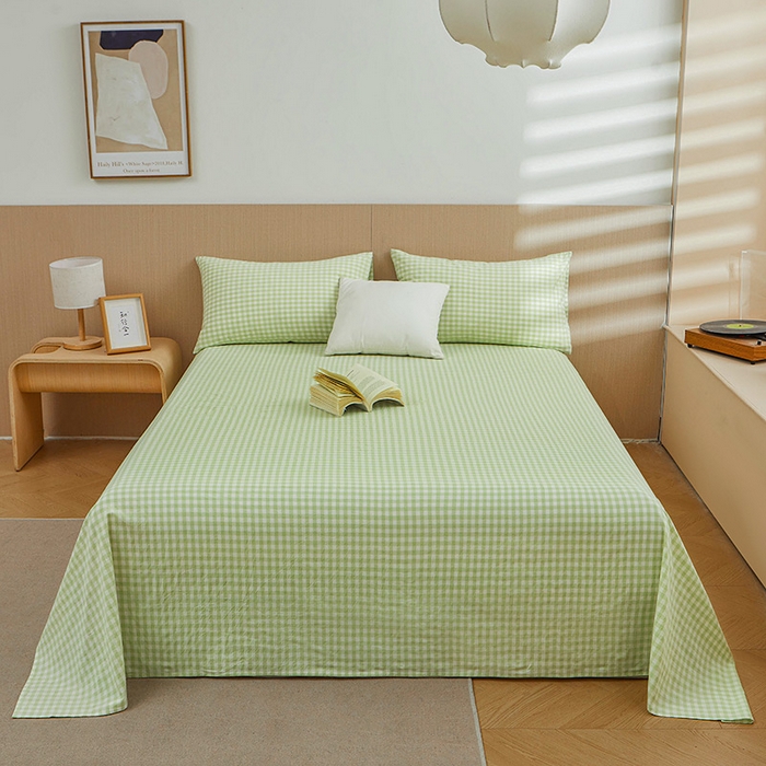 91家纺网 家纺一手货源 找家纺 恋人优选 2024新款色织纯棉水洗棉单床单 糖果格