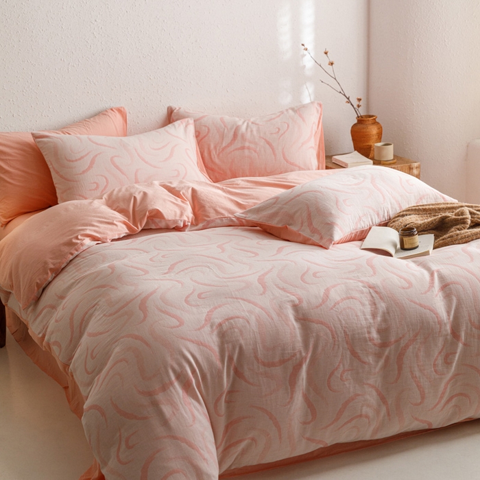 91家纺网 家纺一手货源 找家纺 雅居纺家纺 2024新款双层纱色织提花四件套 潮流-粉