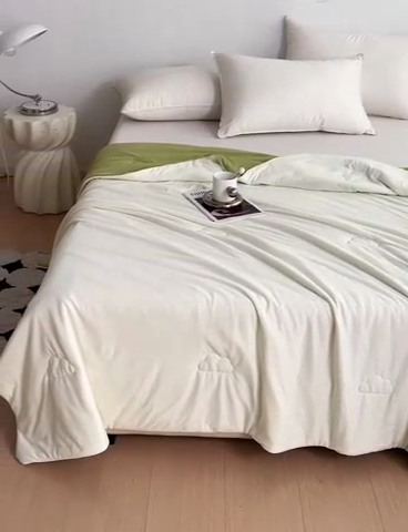 91家纺网 家纺一手货源 找家纺 亚龙工厂店 2024新款两面派A类抗菌冻冻被 奶黄+绿