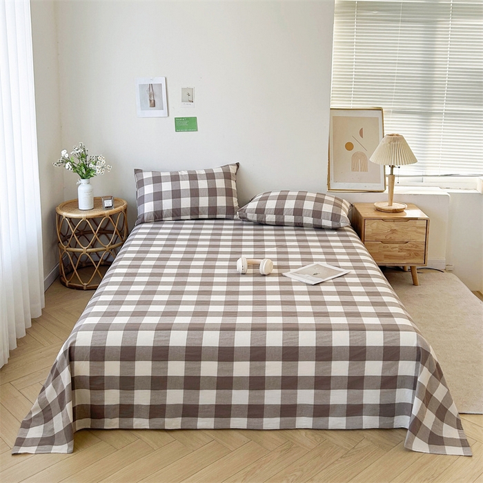 91家纺网 家纺一手货源 找家纺 恋人优选 2024新款色织纯棉水洗棉单床单 灰中格