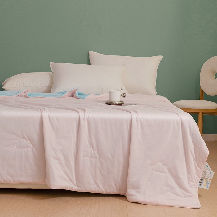 91家纺网 家纺一手货源 找家纺 亚龙工厂店 2024新款两面派A类抗菌冻冻被 粉+蓝