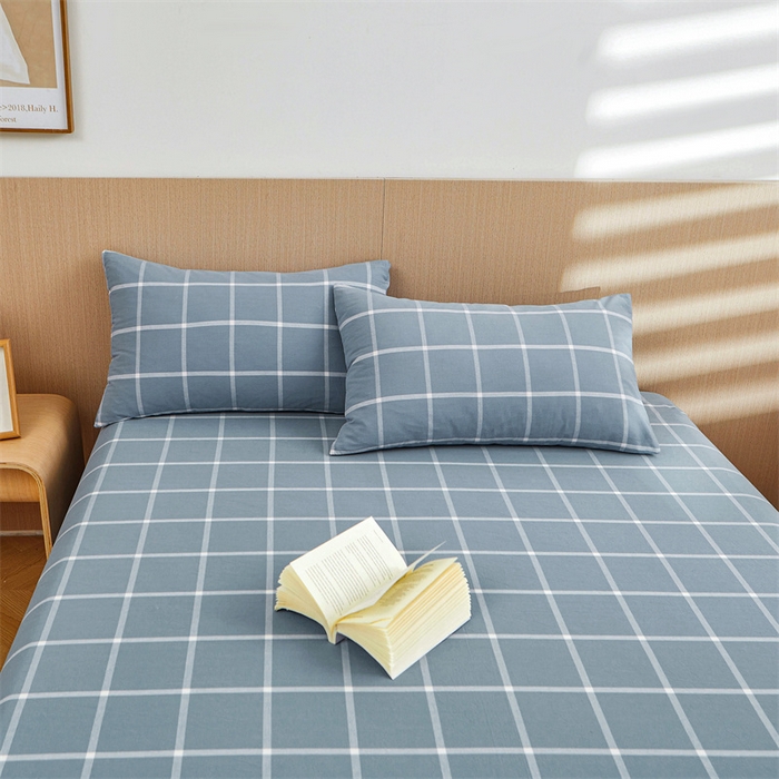 91家纺网 家纺一手货源 找家纺 恋人优选 2024新款色织纯棉水洗棉单床单 海蓝格