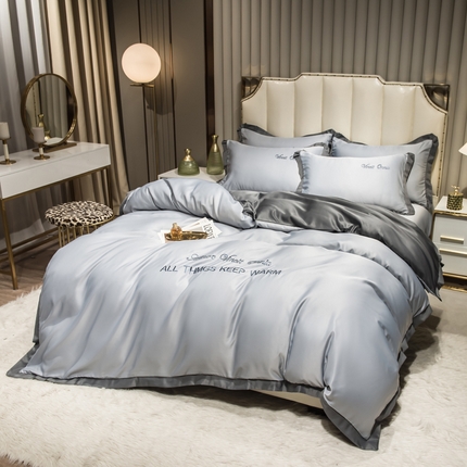 91家纺网 家纺一手货源 找家纺 （总）绒世界 2024新品水洗真丝绣花盛夏系列单被套四件套