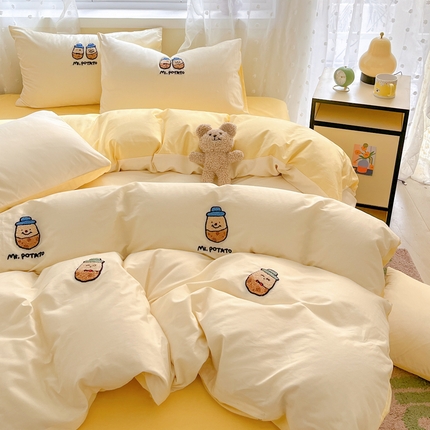 丽涵家纺 2025新品全棉纯色毛巾绣可爱卡通四件套 散版-小土豆