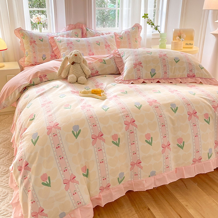 91家纺网 家纺一手货源 找家纺 美达家纺 2025新款韩版全棉四件套单品系列 床单款四件套 春畔花季