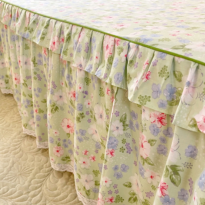 91家纺网 家纺一手货源 找家纺 美达 2025新款韩版全棉四件套单品系列-单床裙 花萃清风-绿