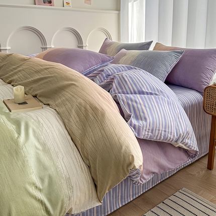 潮邦创意家居 2025新款全棉13070多风格纯棉四件套-简约条格系列 多巴胺