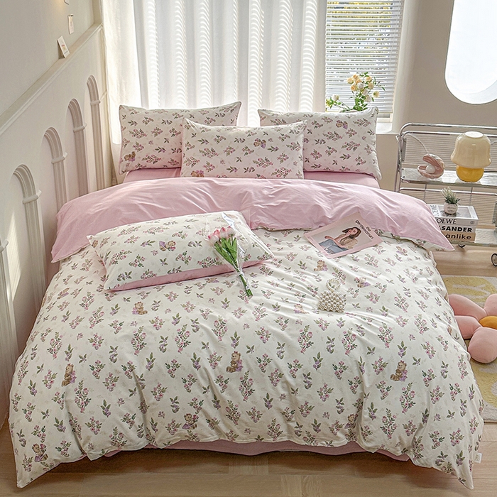 91家纺网 家纺一手货源 找家纺 潮邦创意家居 2025新款全棉13070多风格纯棉四件套-花卉小清新系列 花萃清风