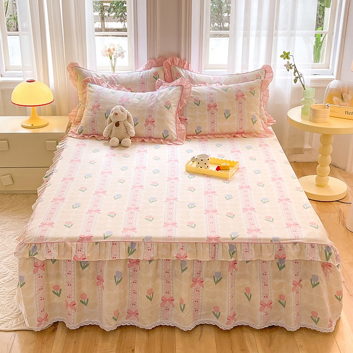 91家纺网 家纺一手货源 找家纺 美达 2025新款韩版全棉四件套单品系列-单床裙 春畔花季