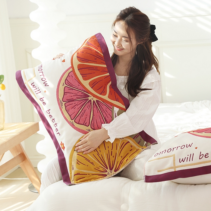 91家纺网 家纺一手货源 找家纺 朴尔家纺-毛巾被 2024年全棉加厚八层纱布大版花枕巾 快乐柠檬