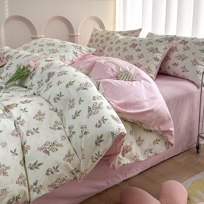 91家纺网 家纺一手货源 找家纺 潮邦创意家居 2025新款全棉13070多风格纯棉四件套-花卉小清新系列 花萃清风