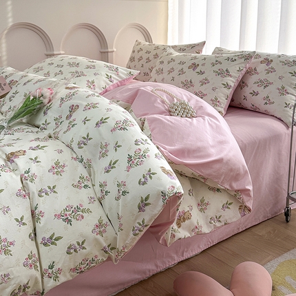 91家纺网 家纺一手货源 找家纺 潮邦创意家居 2025新款全棉13070多风格纯棉四件套-花卉小清新系列 花萃清风