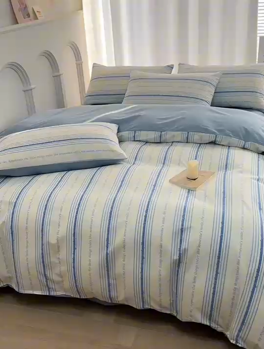 91家纺网 家纺一手货源 找家纺 潮邦创意家居 2025新款全棉13070多风格纯棉四件套 自由线条