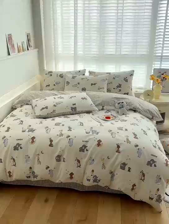 91家纺网 家纺一手货源 找家纺 潮邦创意家居 2025新款全棉13070多风格纯棉四件套-卡通系列 告白气球