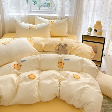 丽涵家纺 2025新品全棉纯色毛巾绣可爱卡通四件套 散版-萌萌哒