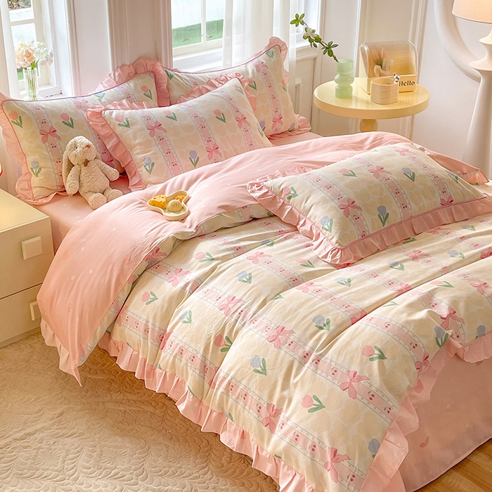 91家纺网 家纺一手货源 找家纺 美达家纺 2025新款韩版全棉四件套单品系列 床单款四件套 春畔花季